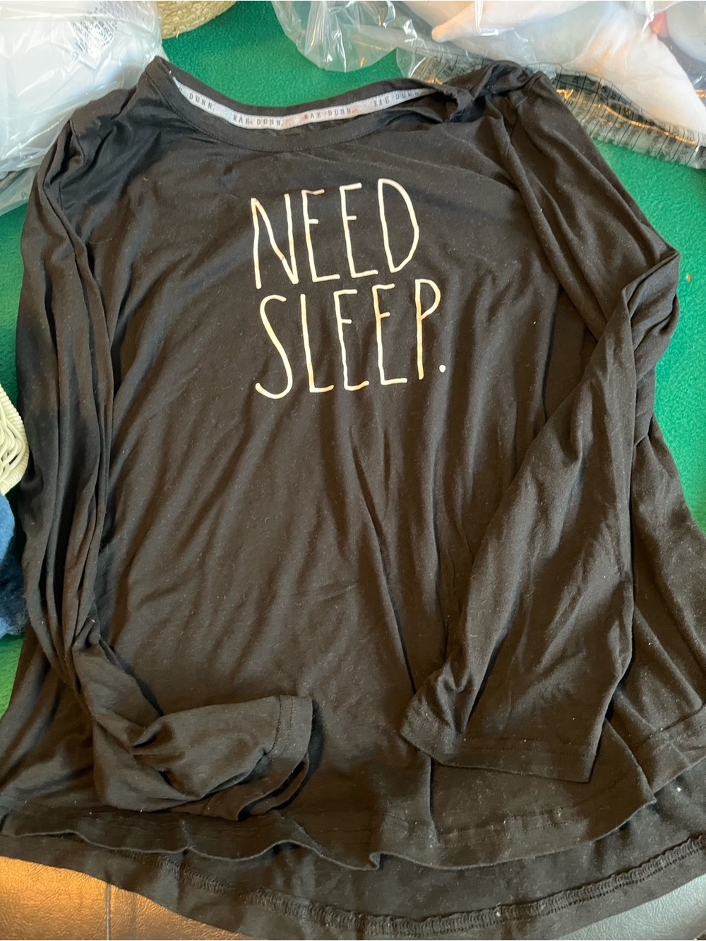 Rae Dunn Black "Need Sleep." Long Sleeve Pajama Top